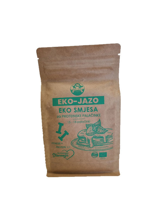 Eko Jazo organic protein pancake mix in a brown paper bag of 400g