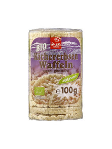 Linea Natura organic chickpea cakes in a transparent packaging of 100g