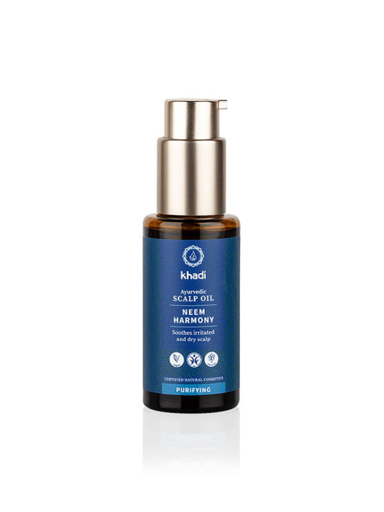 Khadi ayurvedic scalp oil neem in a glass pump bottle of 50ml