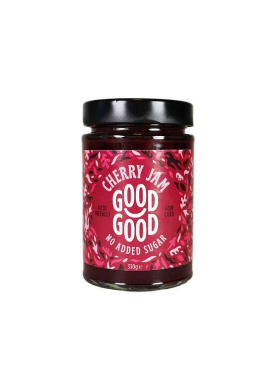 Good Good cherry jam with stevia and no added sugar in a glass jar of 330g