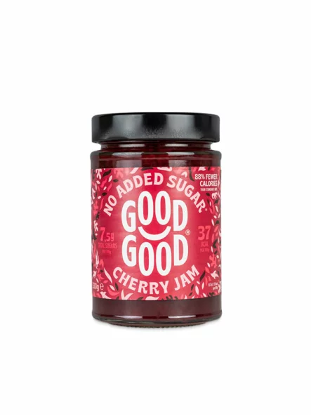 Good Good cherry jam with stevia and no added sugar in a glass jar of 330g