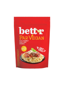 Bett'r organic vegan cheese in a red packaging containing 150g