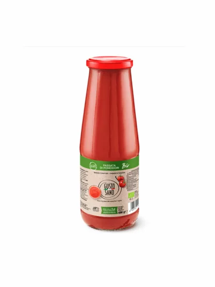 Gusto Sano organic tomato passata in a glass bottle of 680g