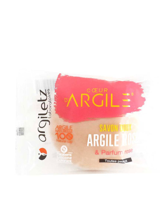Argiletz pink clay hard soap with rose in a transparent plastic packaging of 100g