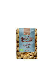 Nutrigold organic NutriGo cashews in a transparent packaging of 100g