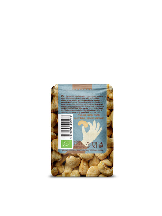 Nutrigold organic NutriGo cashews in a transparent packaging of 100g