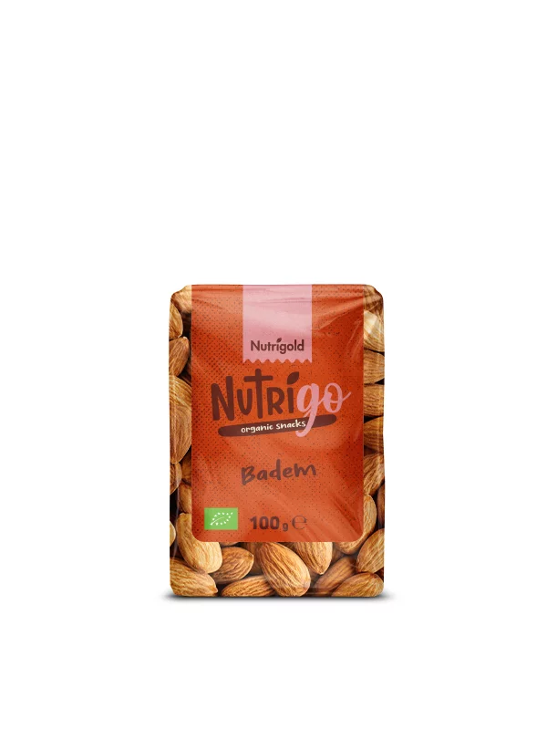 Nutrigold organic NutriGO almonds in a packaging of 100g
