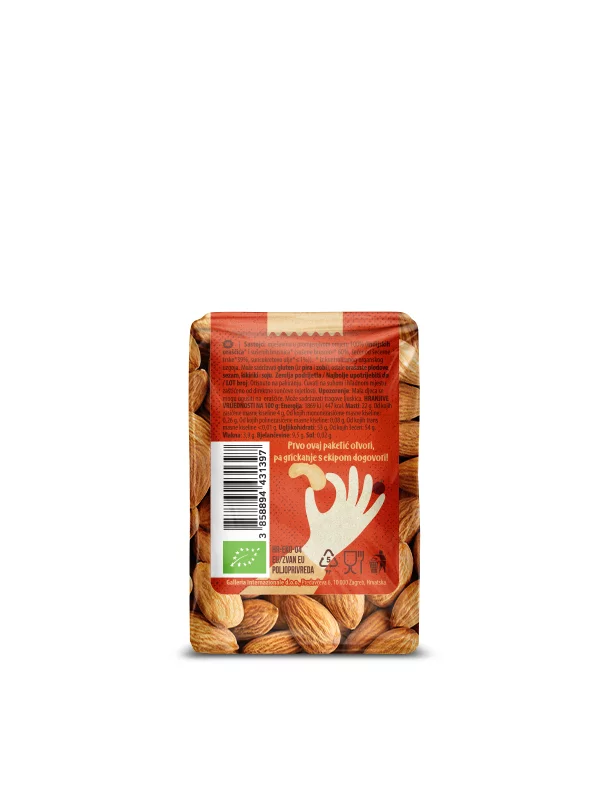 Nutrigold organic NutriGO almonds in a packaging of 100g