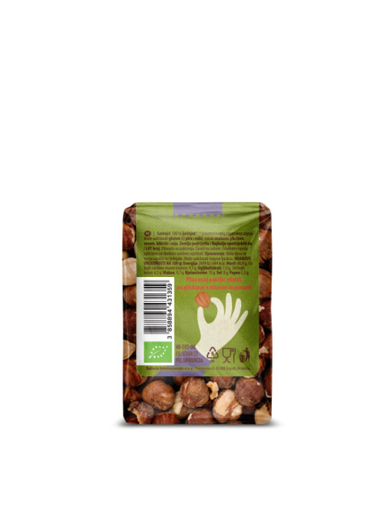 Nutrigold organic NutriGo hazelnuts in a transparent packaging of 75g