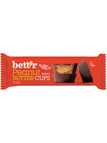 Bett'r organic peanut butter cups in orange packaging containing 3 pralines of 13g