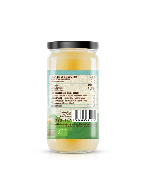 Butrigold ghee -organic clarified butter in a glass jar of 720g