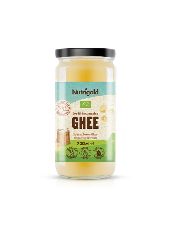 Butrigold ghee -organic clarified butter in a glass jar of 720g