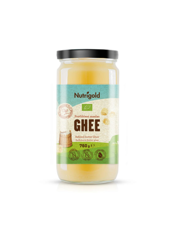 Butrigold ghee -organic clarified butter in a glass jar of 760g