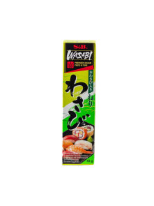 S&B wasabi paste in a cardboard packaging containing tube of 43g