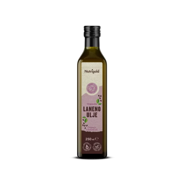 Nutrigold organic cold pressed linseed oil in a bottle of 250ml