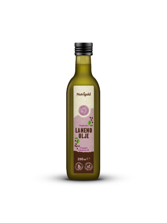 Nutrigold organic cold pressed linseed oil in a bottle of 250ml