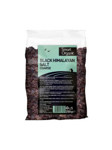 Smart Organic coarse black Himalayan salt in a transparent packaging of 250g