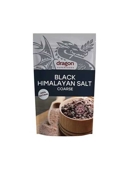 Smart Organic coarse black Himalayan salt in a transparent packaging of 250g