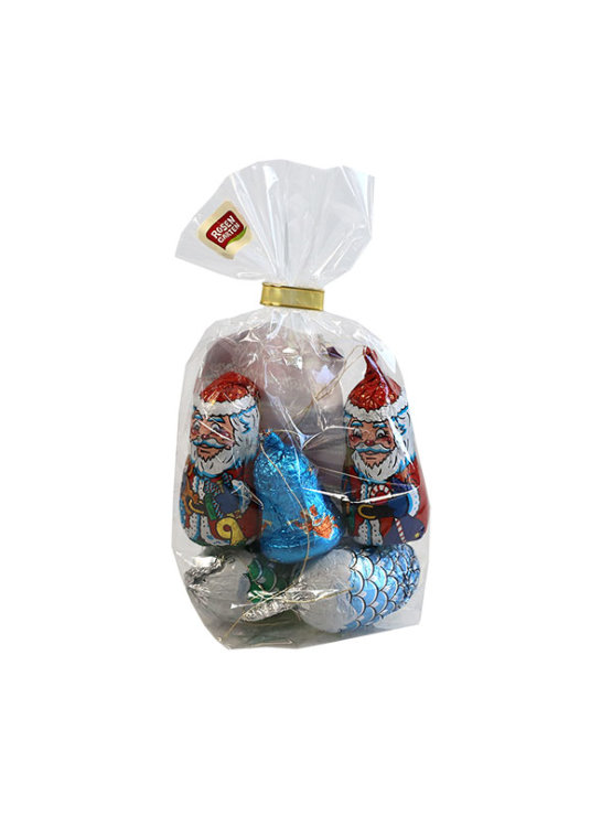 Rosengarten organic chocolate Christmas ornaments in a transparent packaging of 62,5g