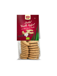 Rosengarten organic vanilla spelt crescents in a transparent packaging of 100g