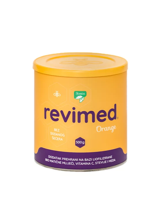 Revimed organic lyophilised royal jelly orange with stevia in a container of 500g