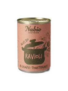 Nabio organic ravioli in vegetable tomato sauce. 400g tin packaging.
