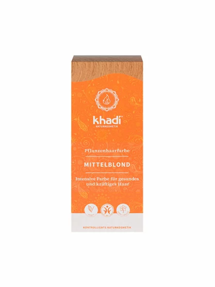 Khadi natural hair colour Medium Blonde in orange cardboard packaging of 100g