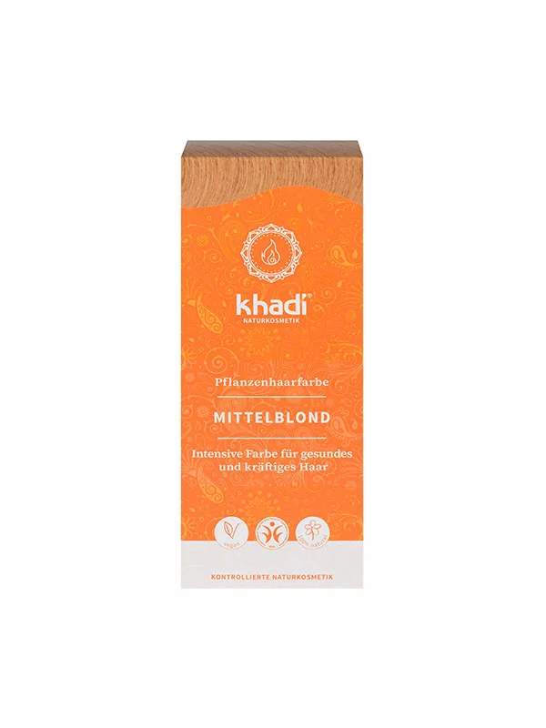 Khadi natural hair colour Medium Blonde in orange cardboard packaging of 100g