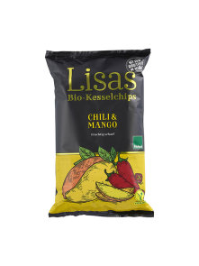 Lisas organic chilli and mango potato chips in a packaging of 125g