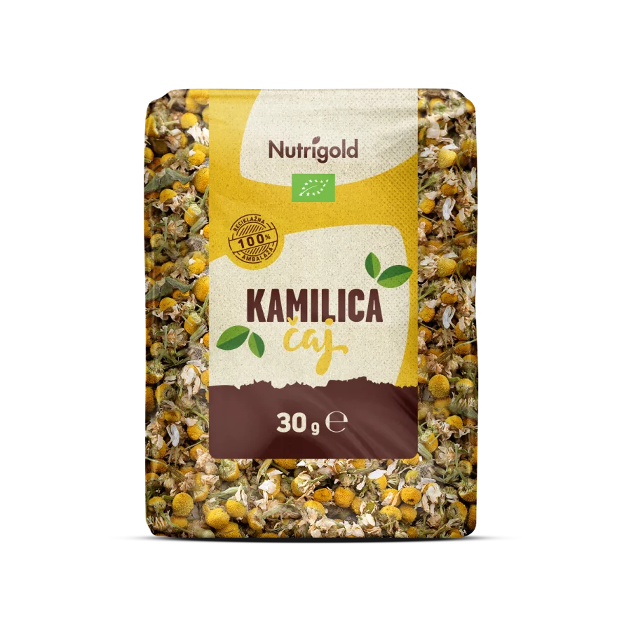 Nutrigold organic chamomile tea in a transparent packaging of 30g