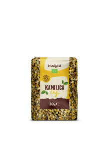 Nutrigold organic chamomile tea in a transparent packaging of 30g