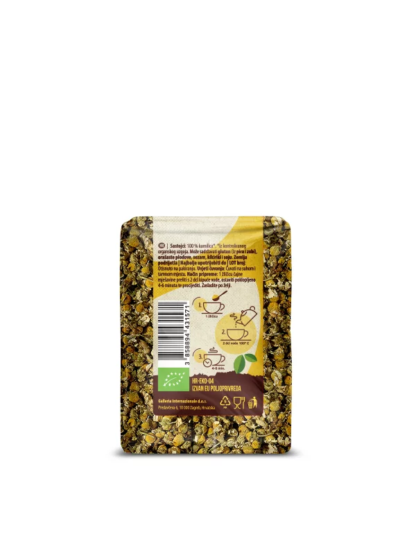 Nutrigold organic chamomile tea in a transparent packaging of 30g