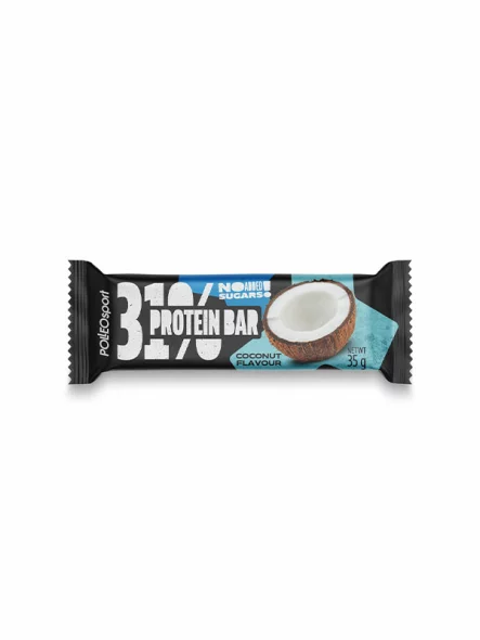 Polleo Sport coconut flavoured protein bar with no added sugars in a packaging of 35g