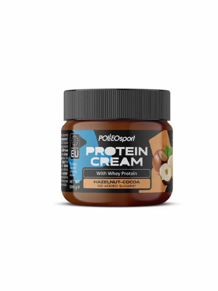 Polleo sport hazelnut and cocoa protein spread with no added sugar in a packaging of 200g