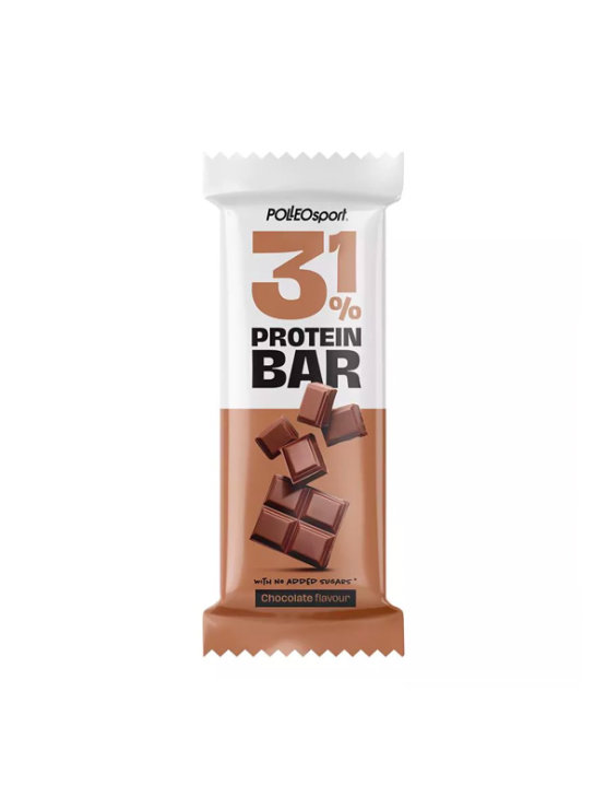 Polleo Sport chocolate flavoured protein bar with no added sugars in a packaging of 35g