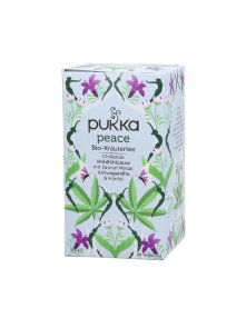 Pukka organic Peace tea in a cardboard packaging containing 20 tea bags of 1,5g