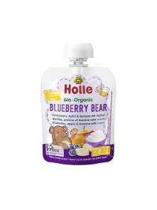Holle organic apple, blueberry and banana yoghurt puree ''blueberry bear'' in 85g pouch.