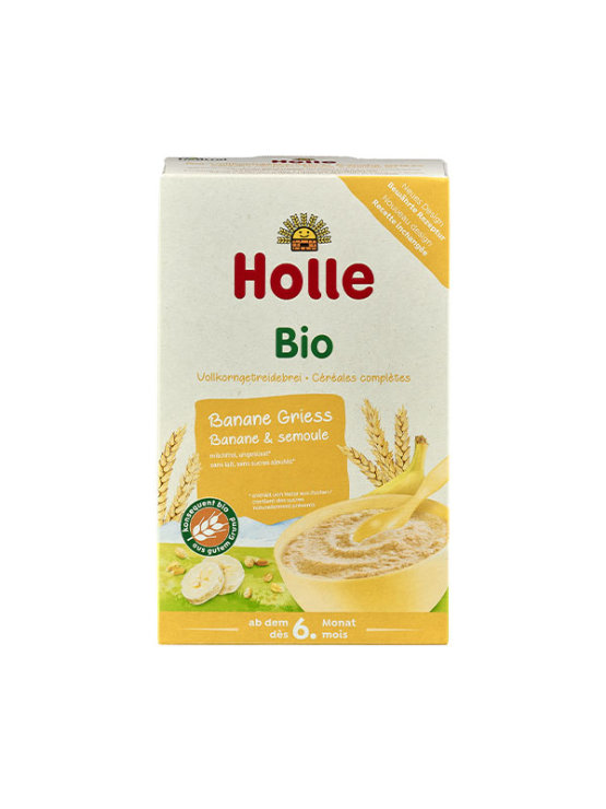 Holle organic banana oatmeal in a cardboard packaging of 220g
