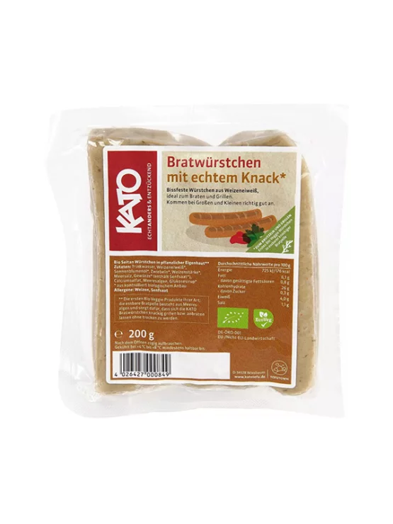 Kato organic vegan sausages in a packaging of 200g
