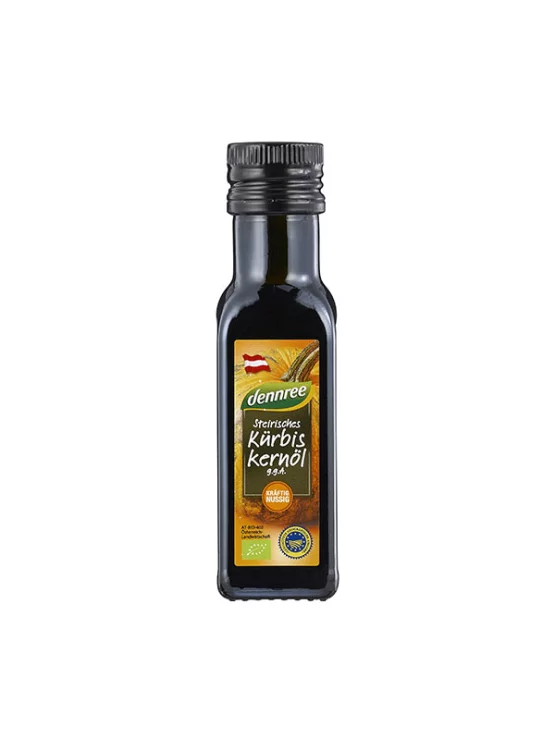 Dennree organic Styrian pumpkin seed oil in a glass bottle of 100ml