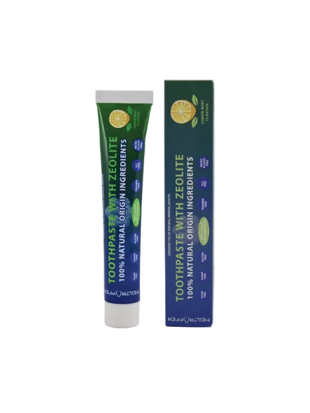Heiltropfen zeolite toothpaste in a dark blue cardboard packaging of 75ml