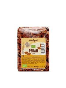 Nutrigold organic pecan nuts in a transparent packaging of 150g