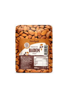 Nutrigold Premium Almonds in a transparent packaging of 400g