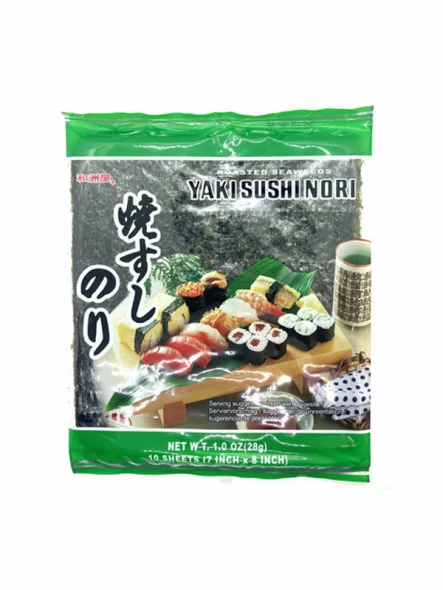 He Zhou Wu roasted nori sheets for sushi in a 28g bag.