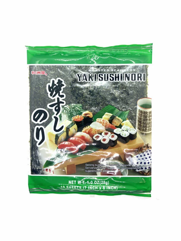 He Zhou Wu roasted nori sheets for sushi in a 28g bag.