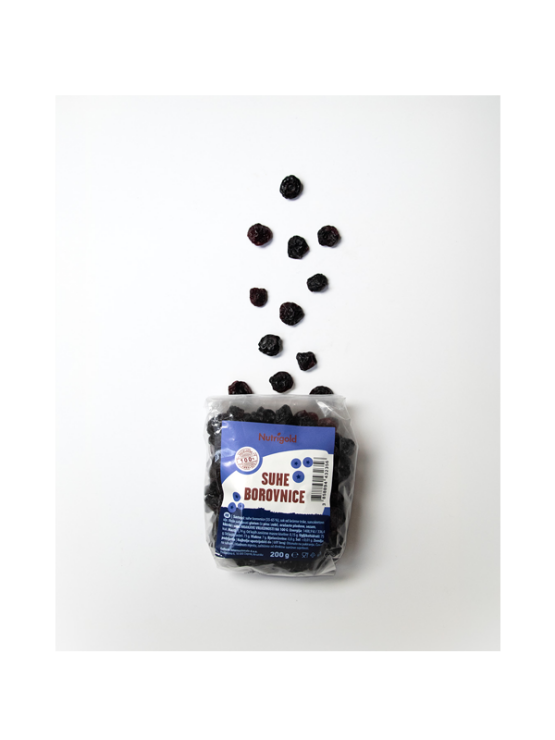 Nutrigold dried blueberries in a transparent packaging of 200g