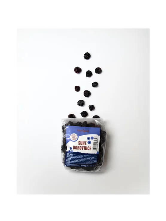 Nutrigold dried blueberries in a transparent packaging of 200g