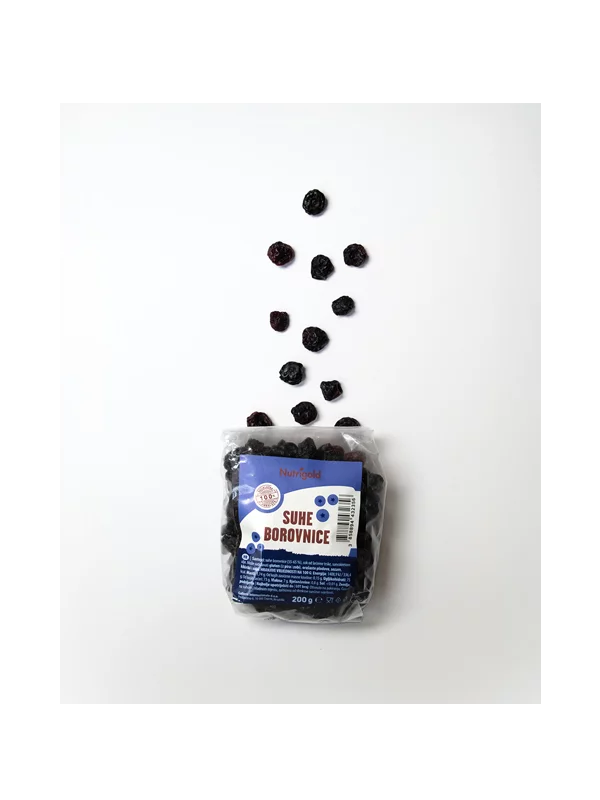 Nutrigold dried blueberries in a transparent packaging of 200g