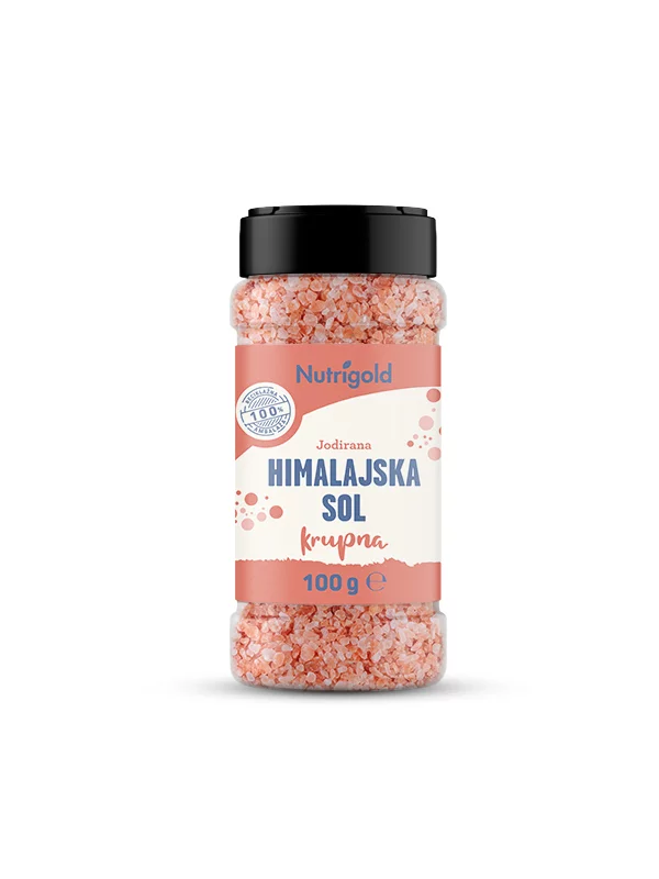 Nutrigold iodised coarse Himalayan salt in a jar of 100g