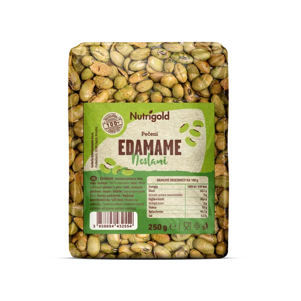 Nutrigold edamame in a transparent packaging of 250g